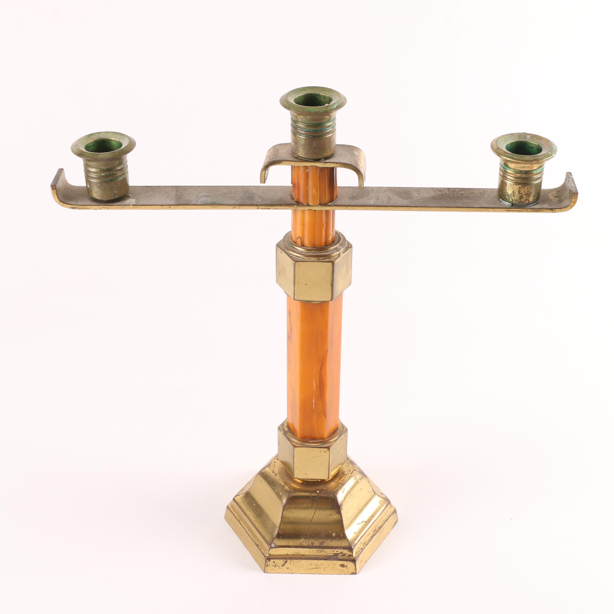 Art Deco Bakelite and Brass Candlestick Holders