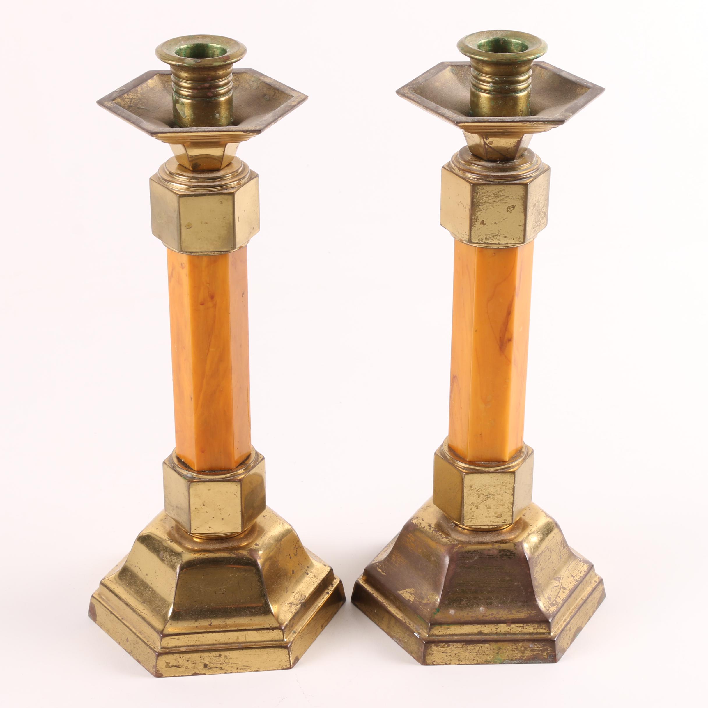 Art Deco Bakelite and Brass Candlestick Holders