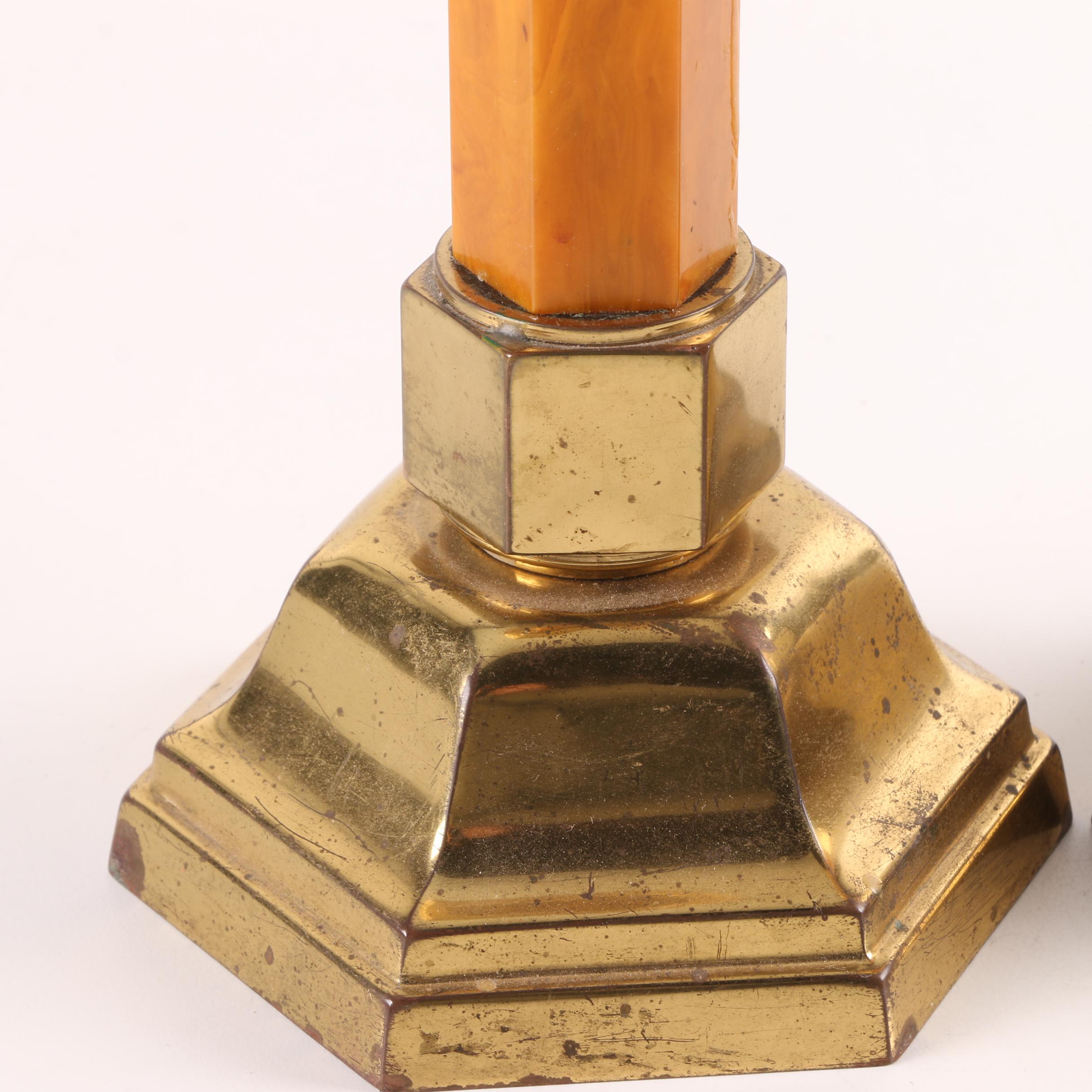 Art Deco Bakelite and Brass Candlestick Holders