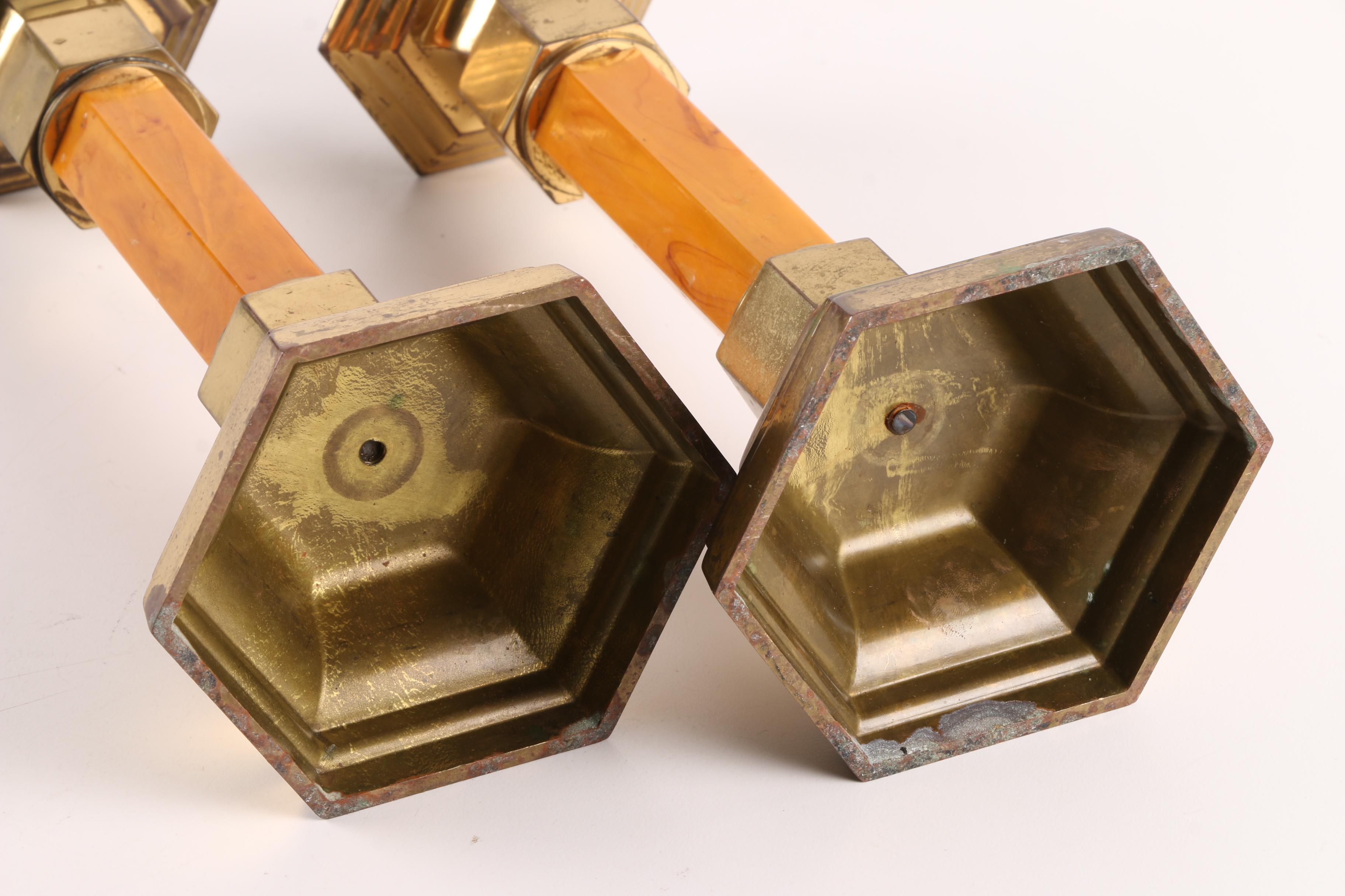 Art Deco Bakelite and Brass Candlestick Holders