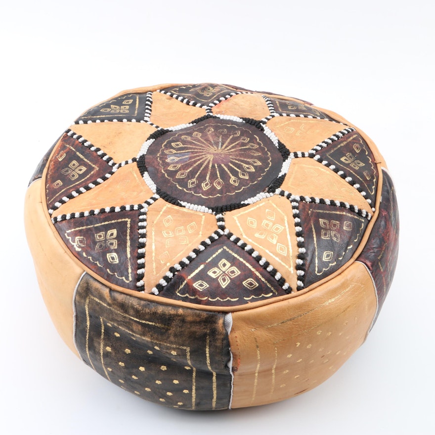 Moroccan Style Pieced Leather Pouf