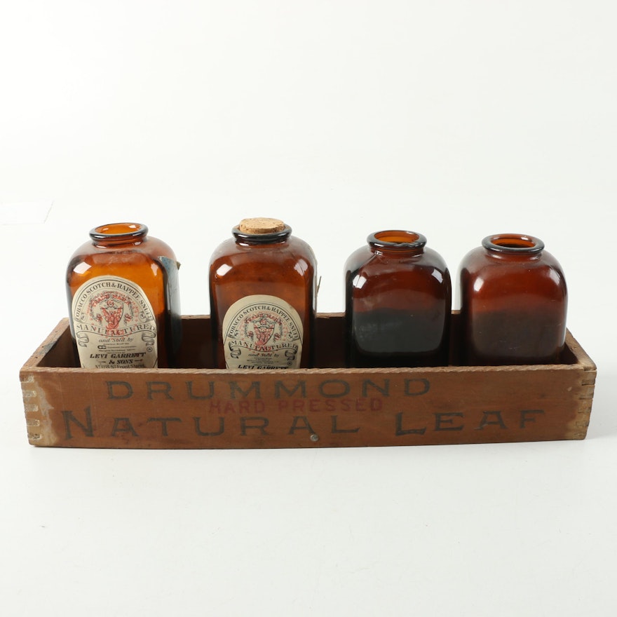 Drummond Wooden Box with Levi Garrett & Sons Bottles