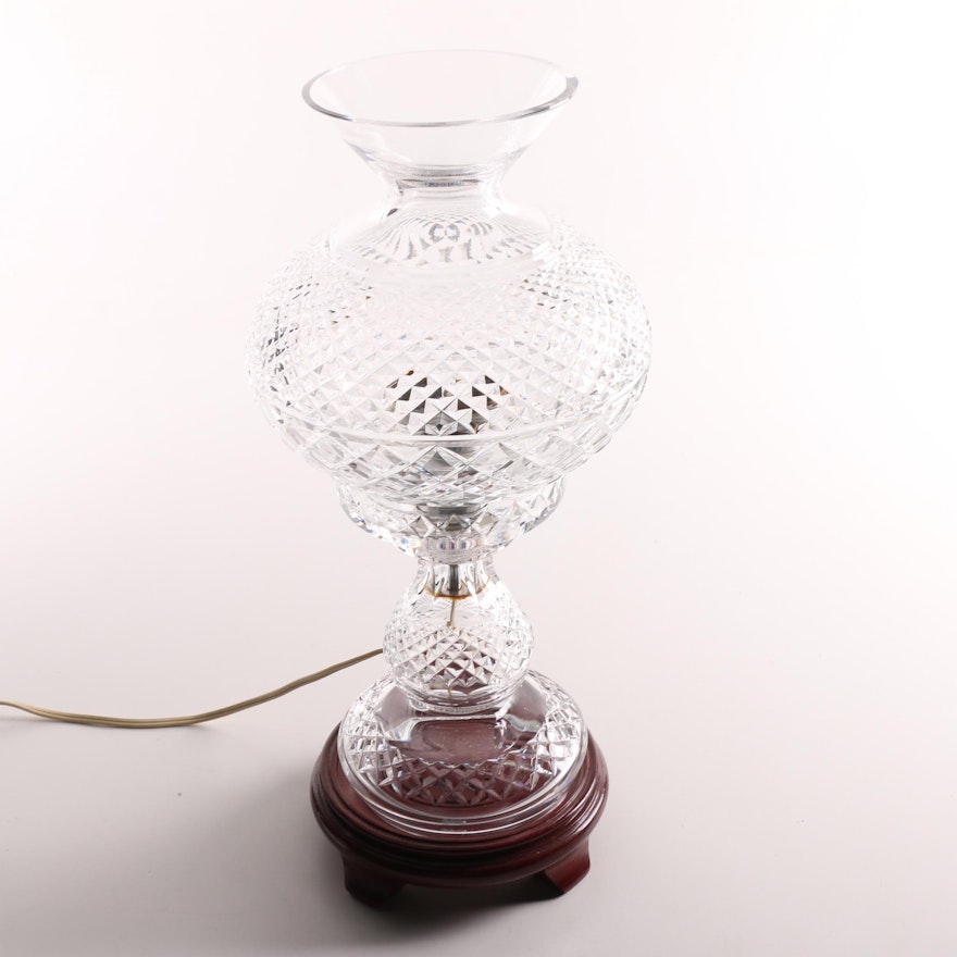 Waterford Crystal Table Lamp on Wooden Base