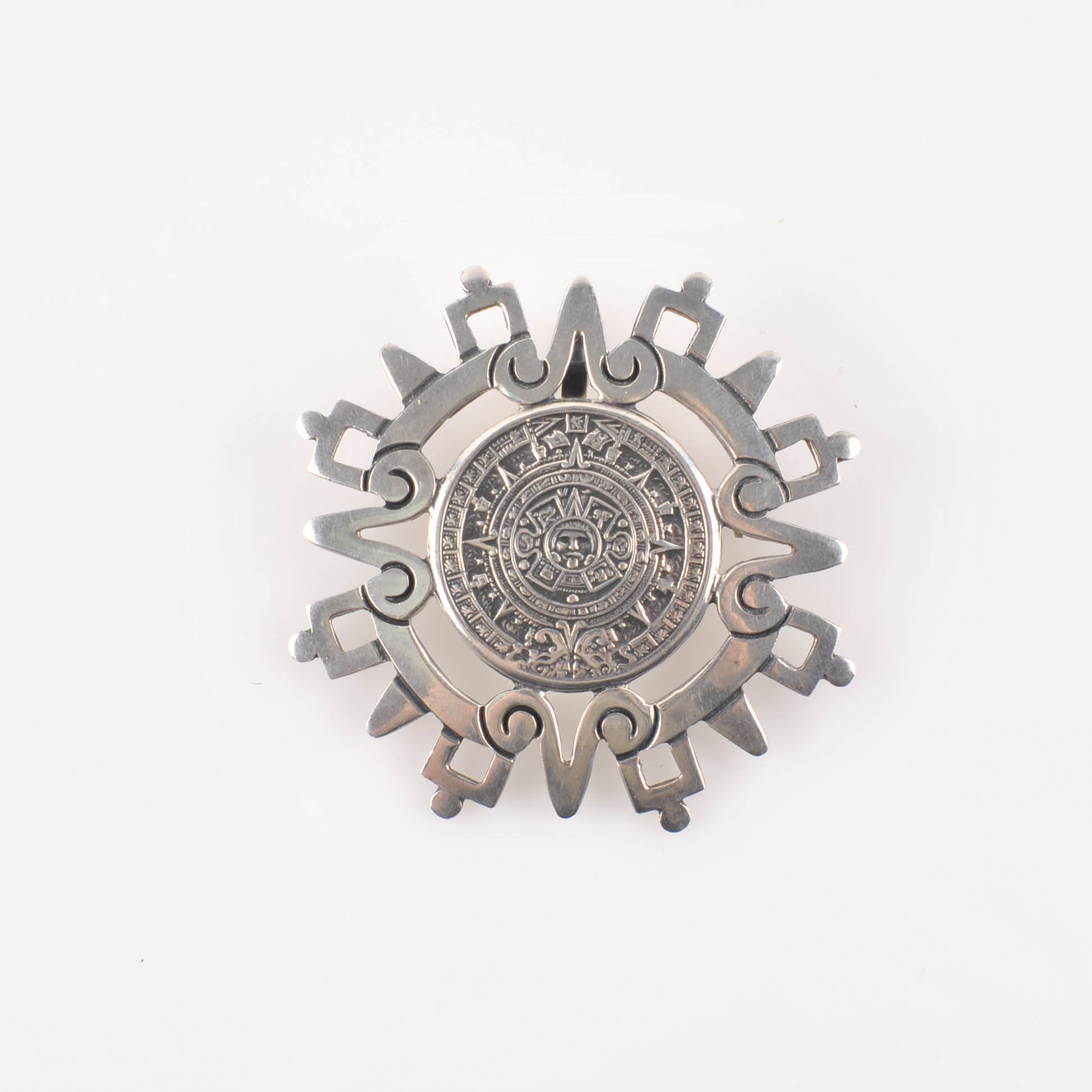Vintage Taxco Mexico Sterling Aztec Calendar Brooch or Pendant