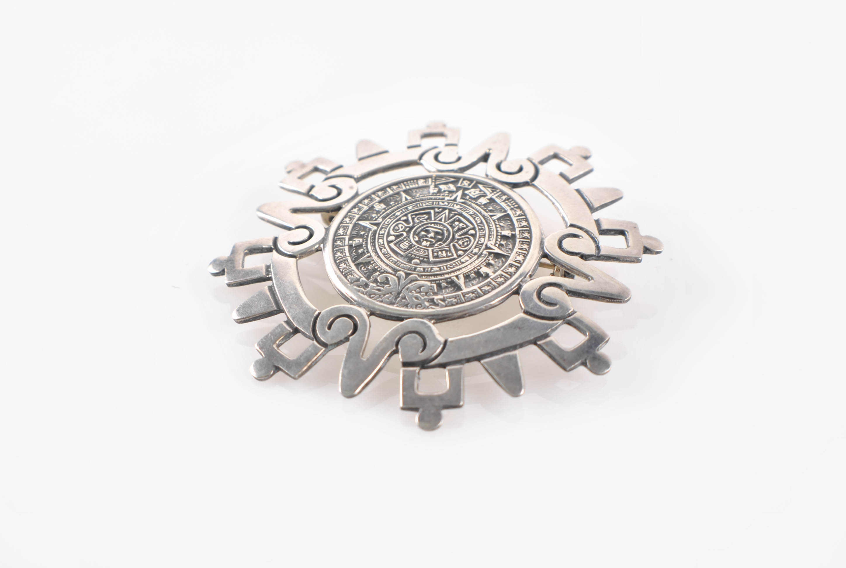 Vintage Taxco Mexico Sterling Aztec Calendar Brooch or Pendant