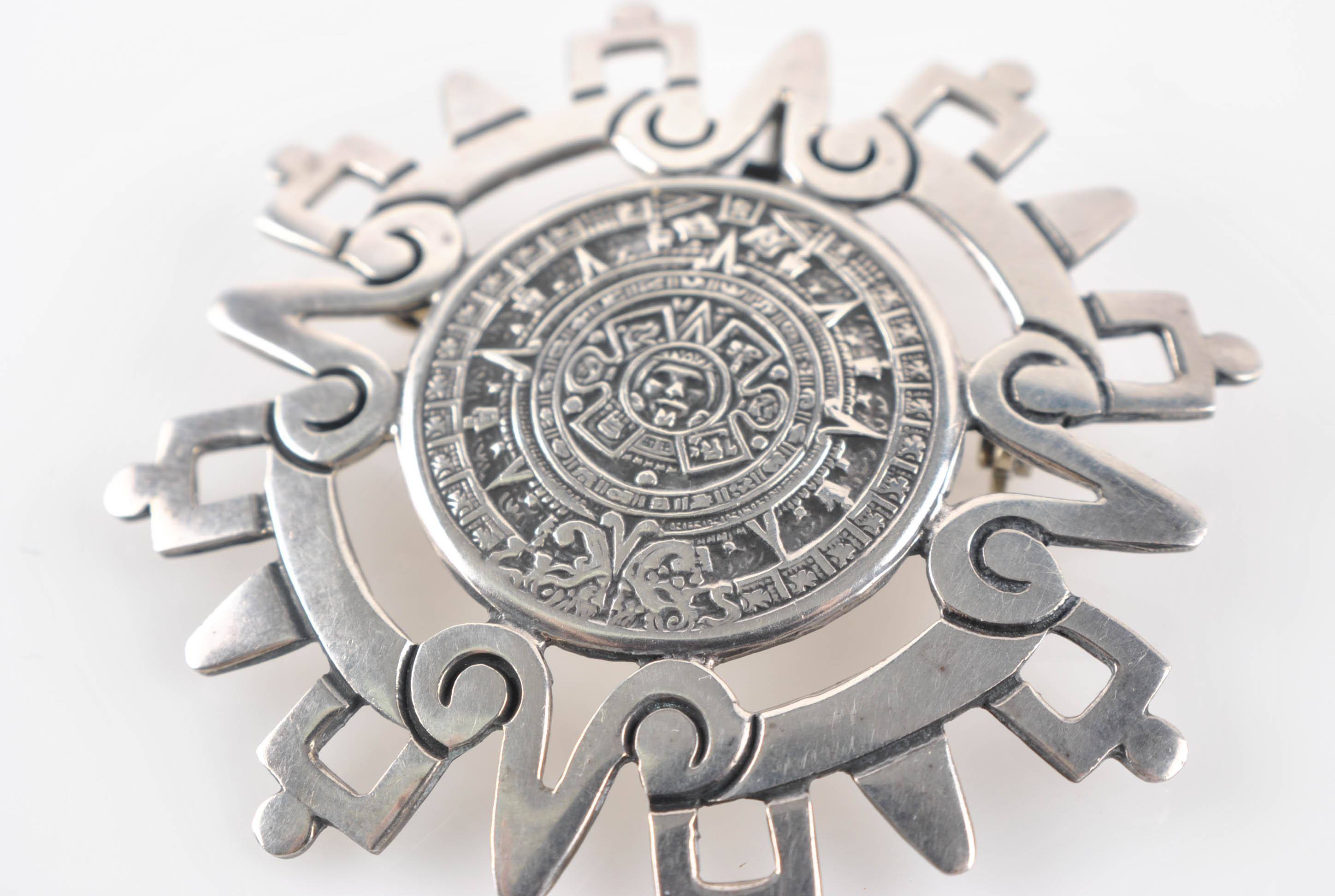 Vintage Taxco Mexico Sterling Aztec Calendar Brooch or Pendant
