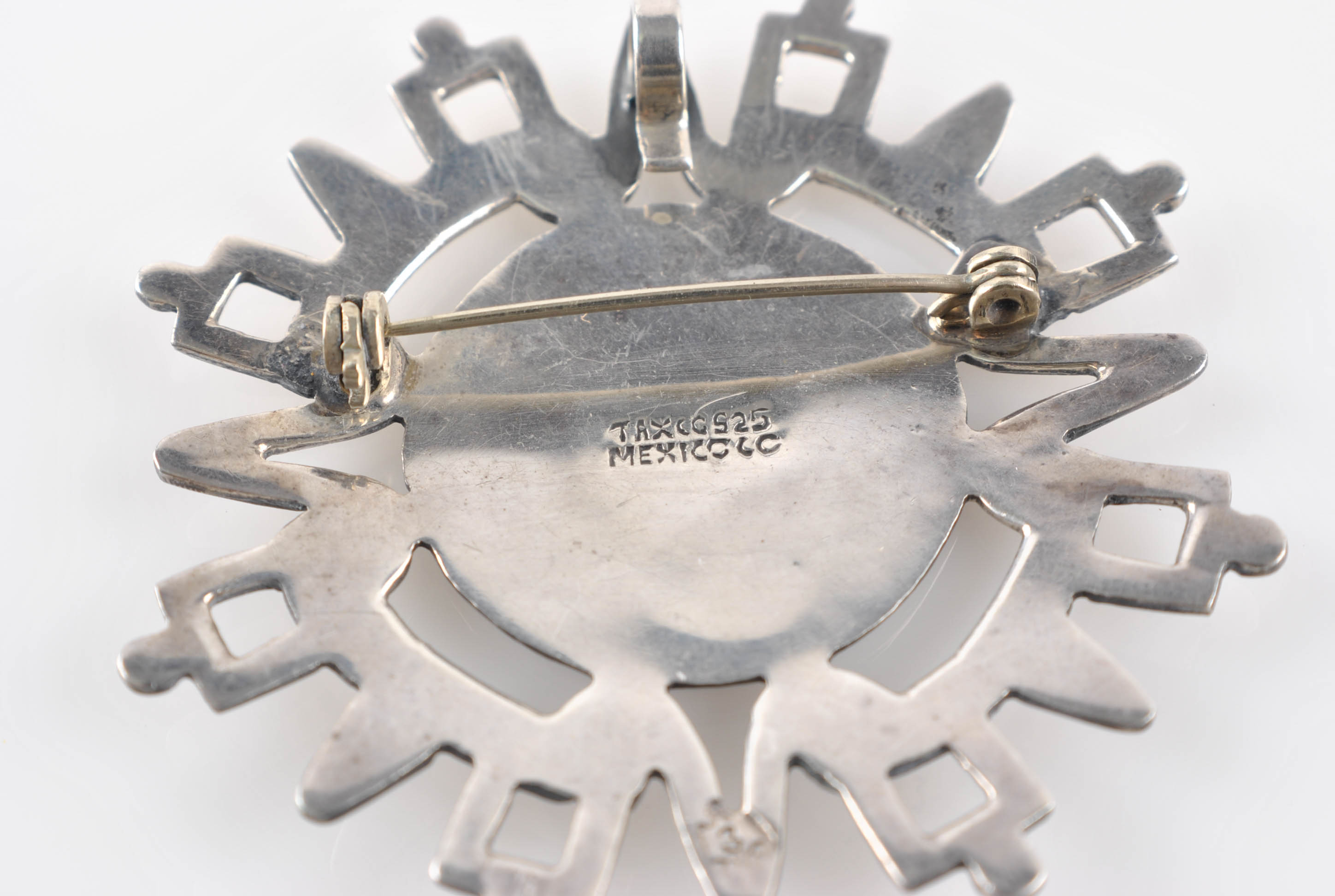 Vintage Taxco Mexico Sterling Aztec Calendar Brooch or Pendant