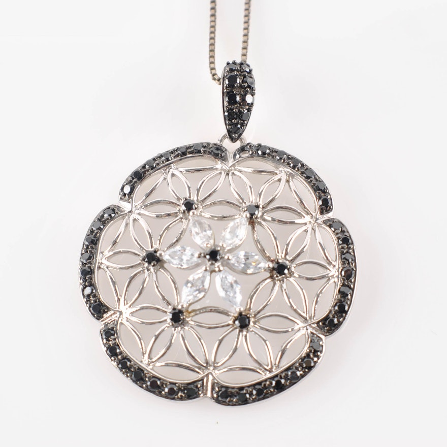 Sterling Silver Cubic Zirconia Mandala Medallion Pendant