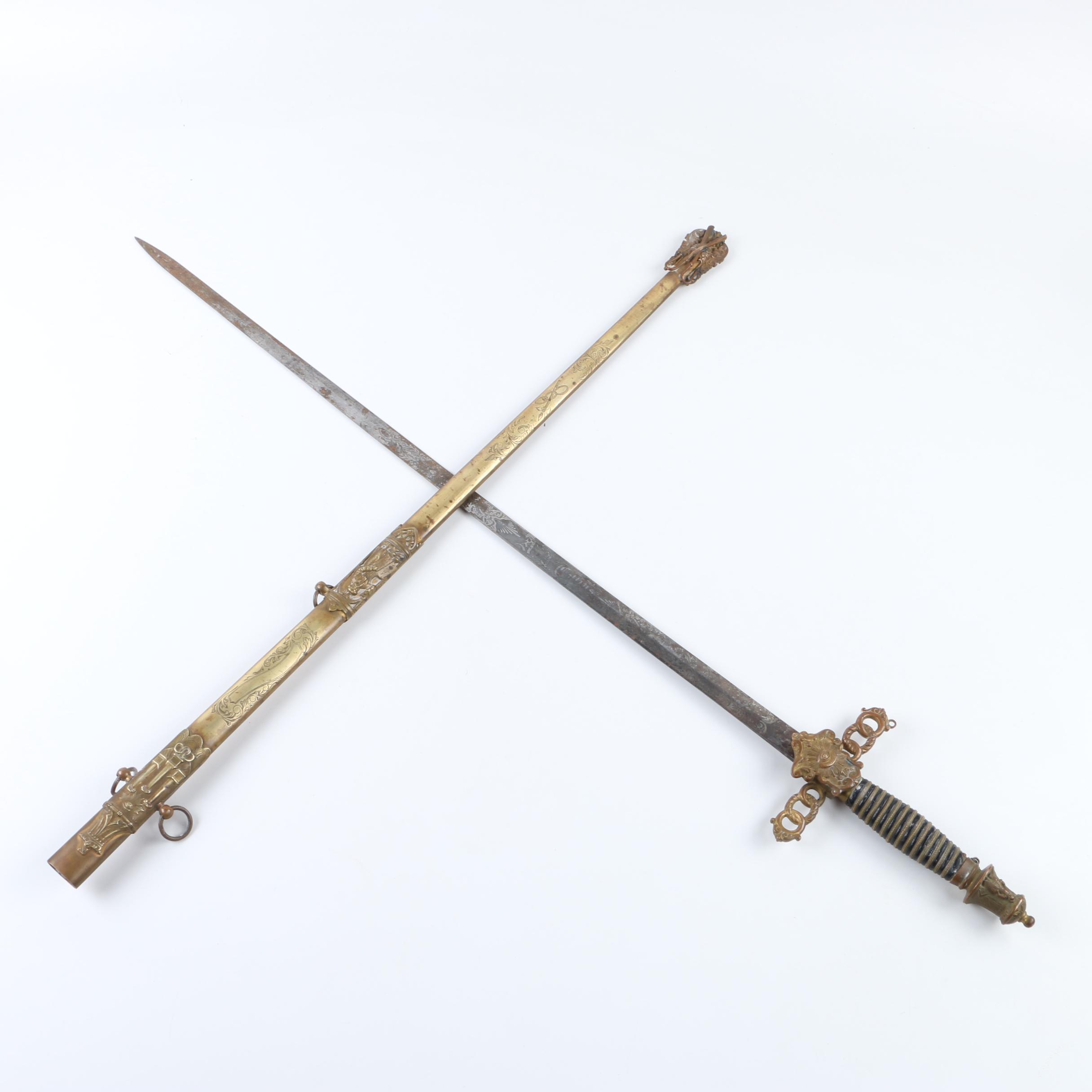 Antique Odd Fellows Presentation Sword and Scabbard by E.A. Armstrong of Detroit