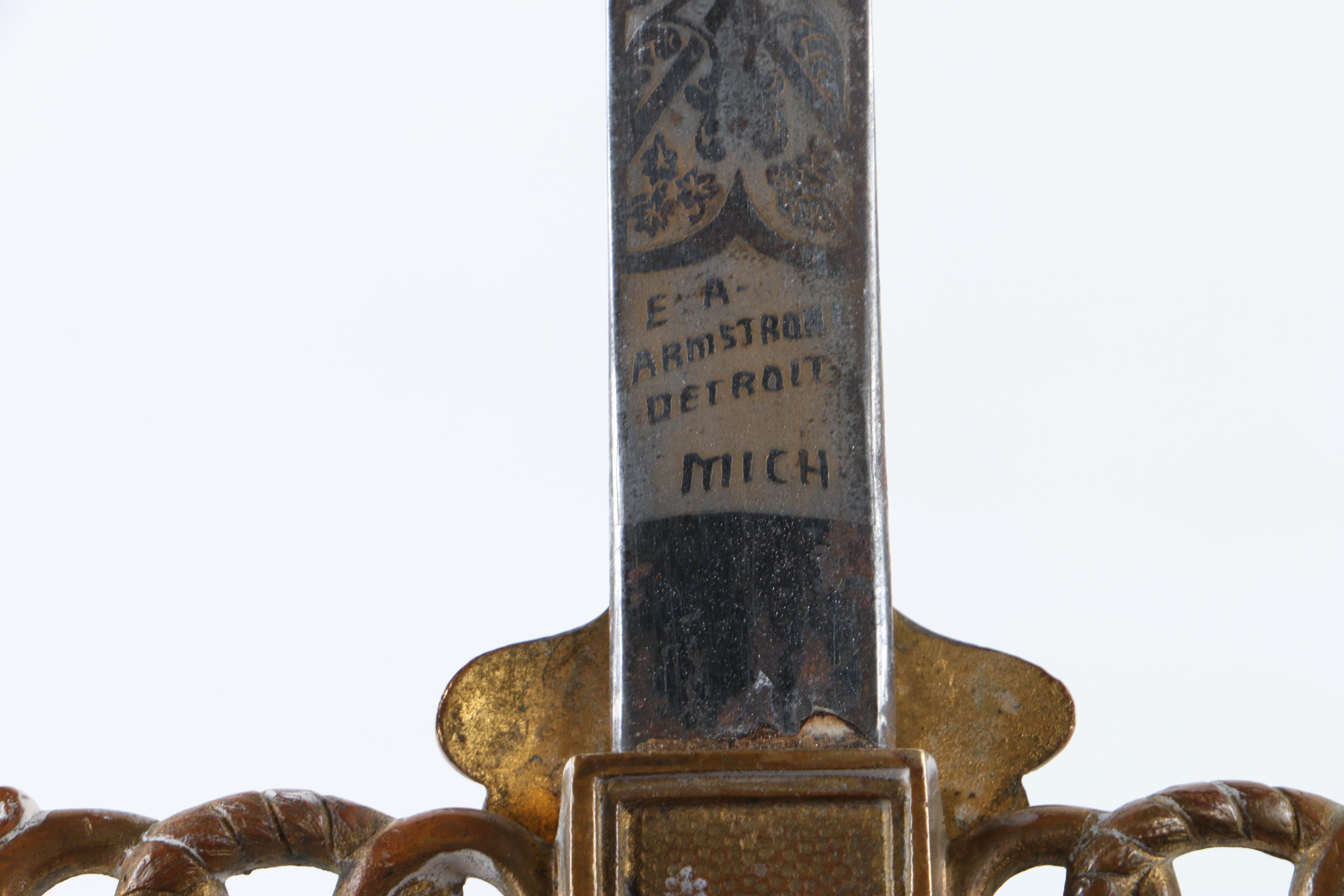 Antique Odd Fellows Presentation Sword and Scabbard by E.A. Armstrong of Detroit