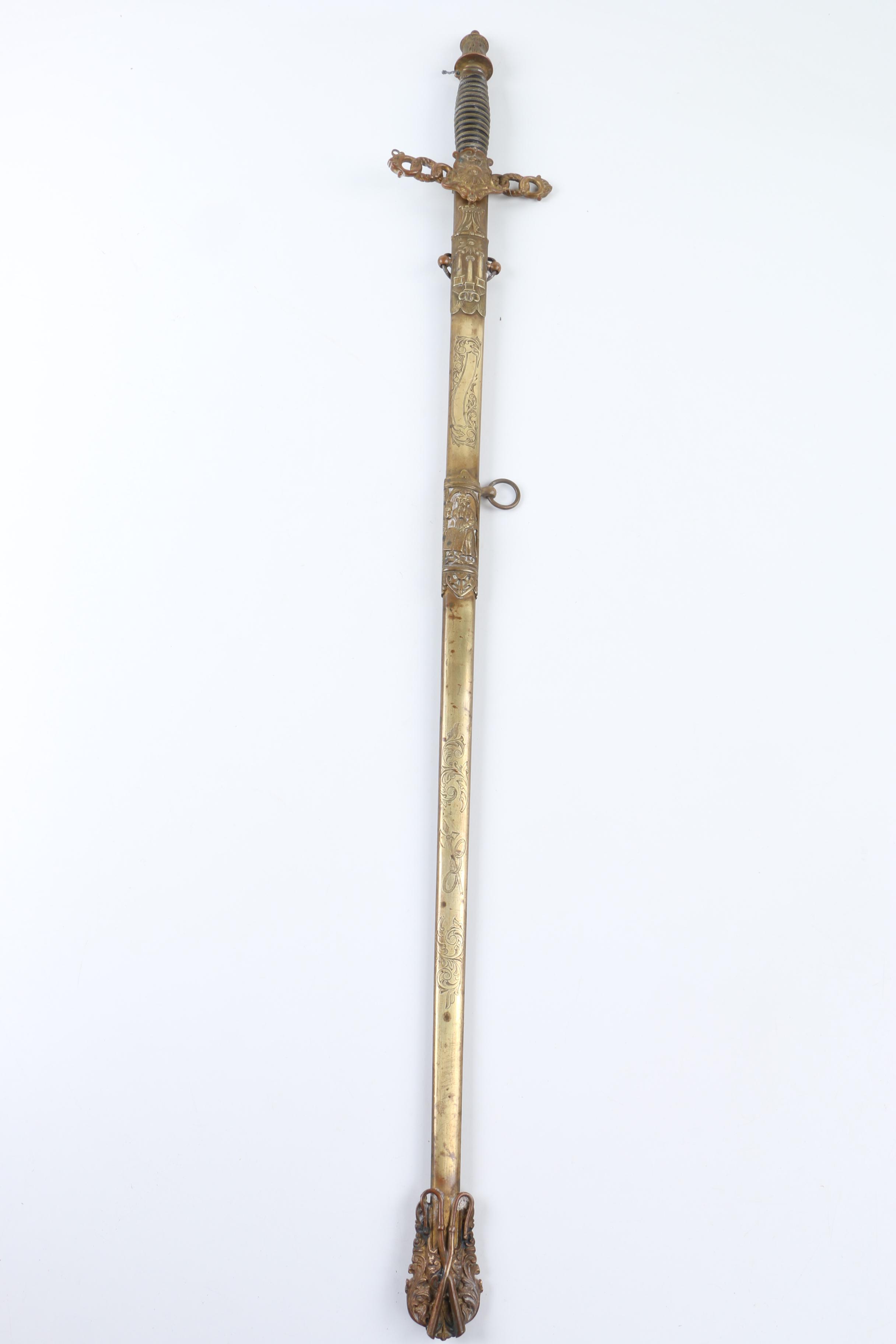 Antique Odd Fellows Presentation Sword and Scabbard by E.A. Armstrong of Detroit