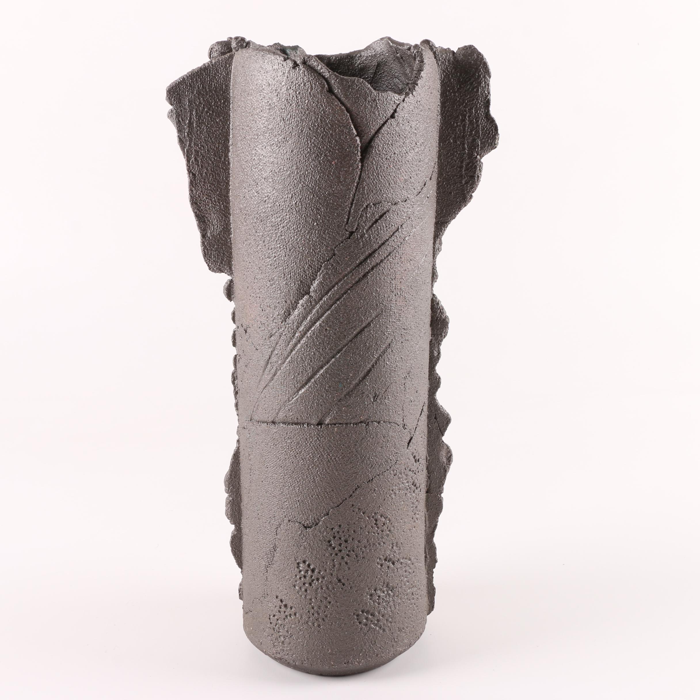 Signed Tony Evans Hand-Built Raku Pottery Vase