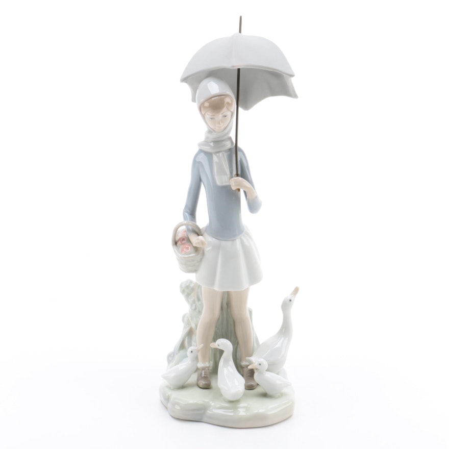 Vintage Lladro Figurine Goose Girl with Umbrella by Sarah's Gems