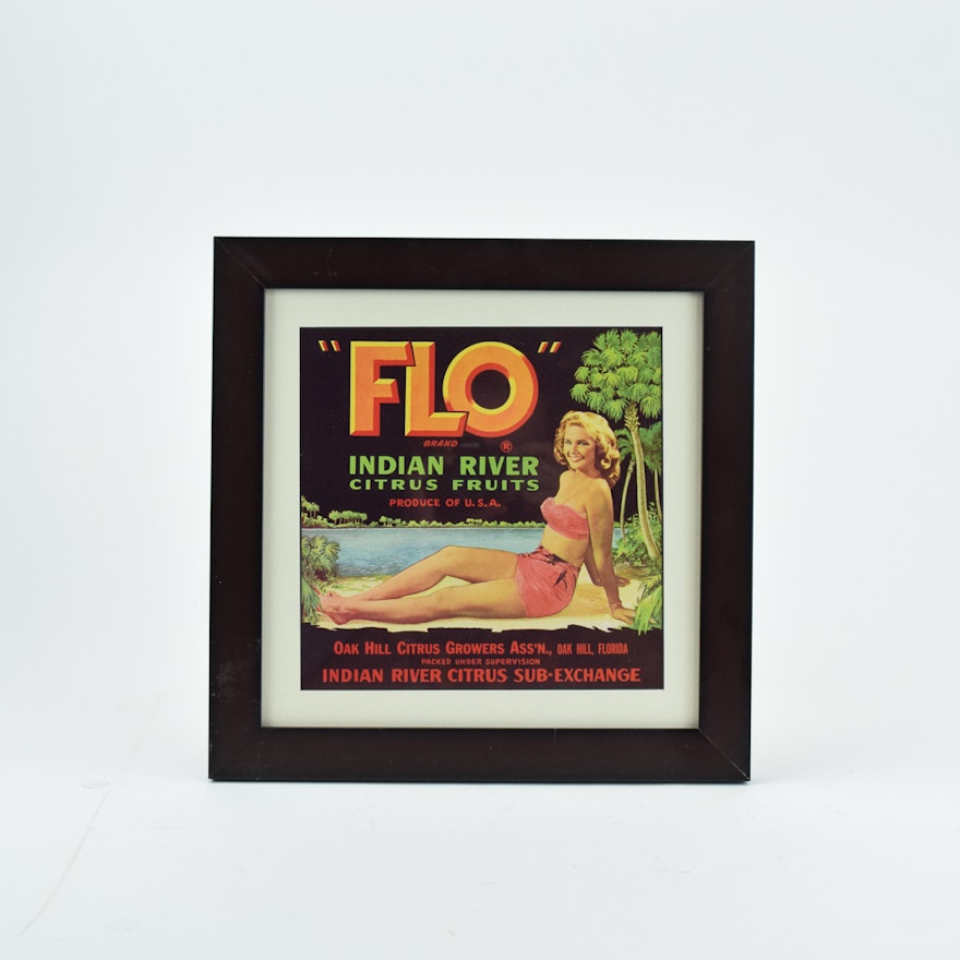 Circa 1950s Citrus Crate Label "FLO Brand Indian River Citrus Fruits"