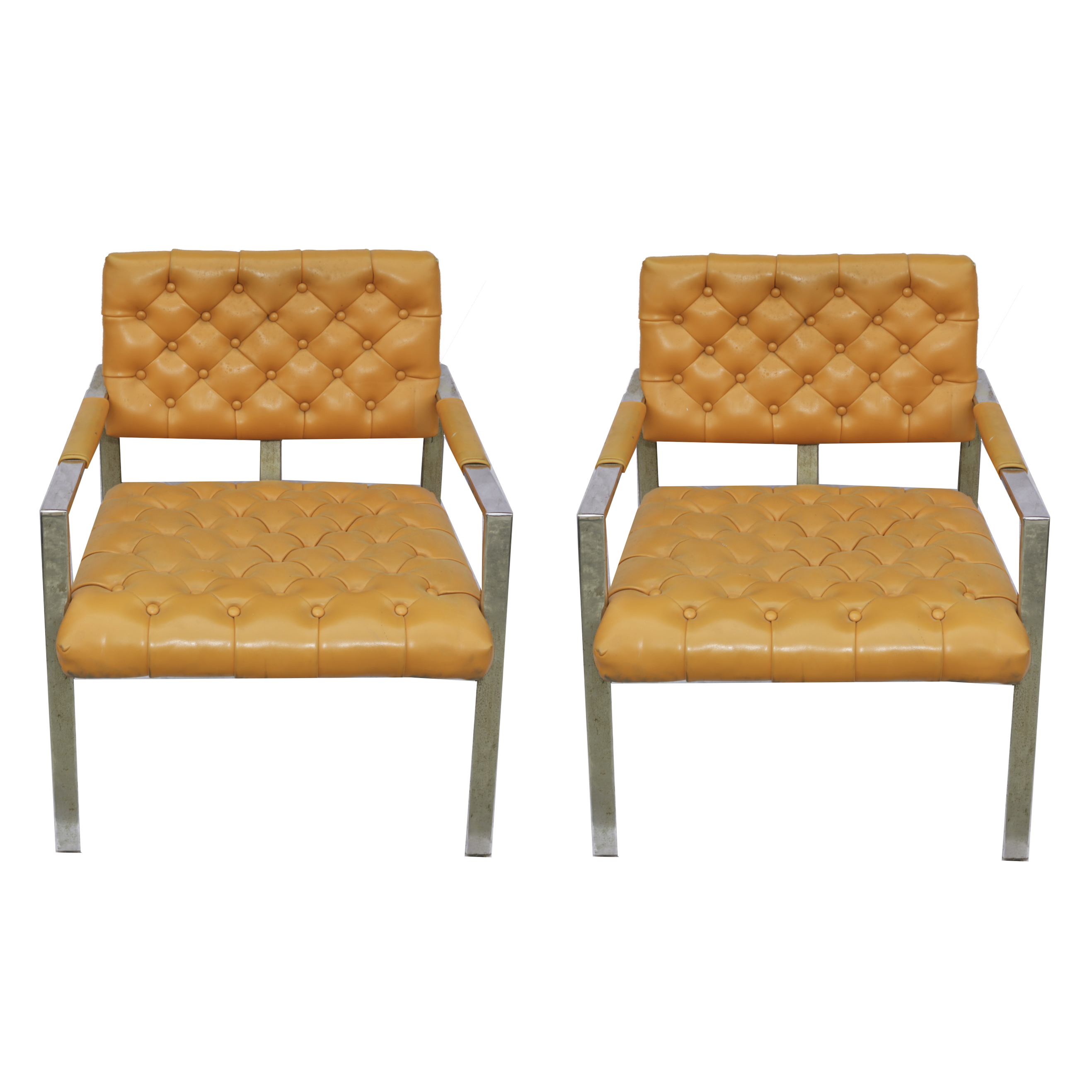 Mid Century Modern Orange Vinyl Armchairs by Milo Baughman Thayer Coggin