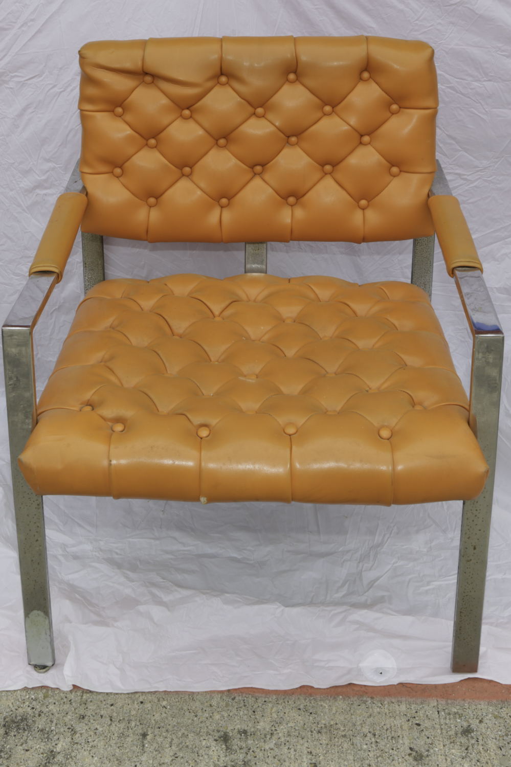 Mid Century Modern Orange Vinyl Armchairs by Milo Baughman Thayer Coggin
