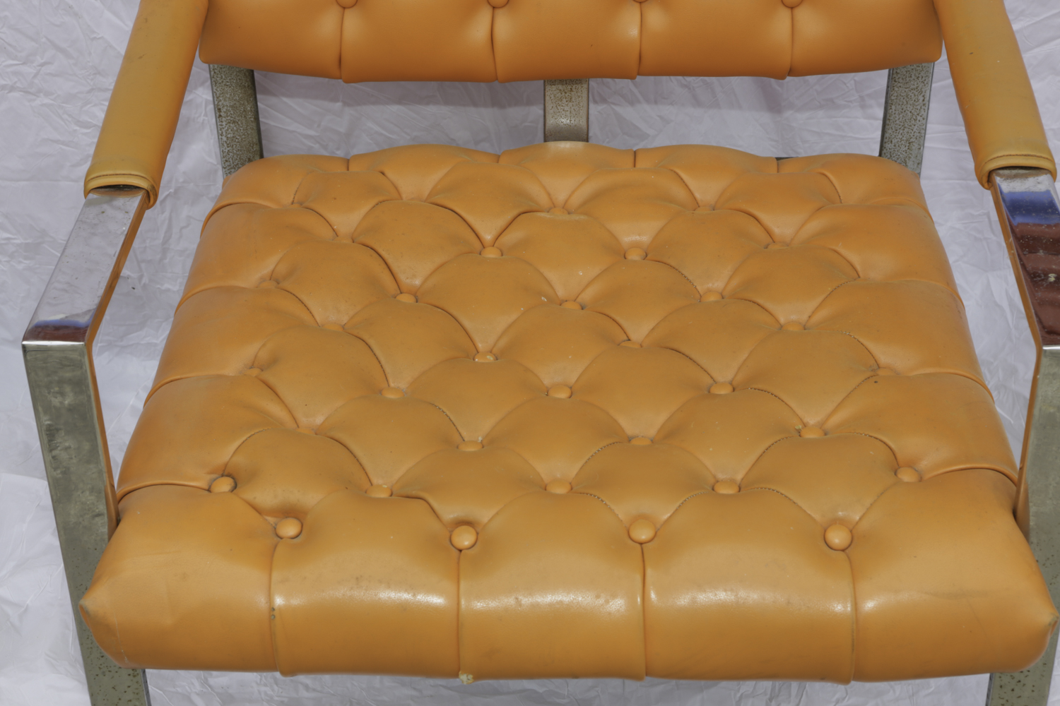 Mid Century Modern Orange Vinyl Armchairs by Milo Baughman Thayer Coggin