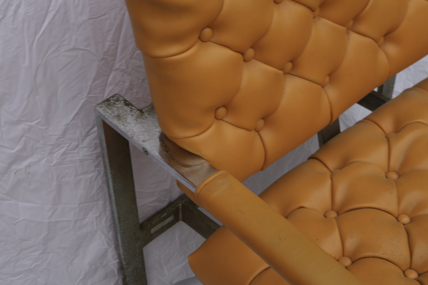 Mid Century Modern Orange Vinyl Armchairs by Milo Baughman Thayer Coggin