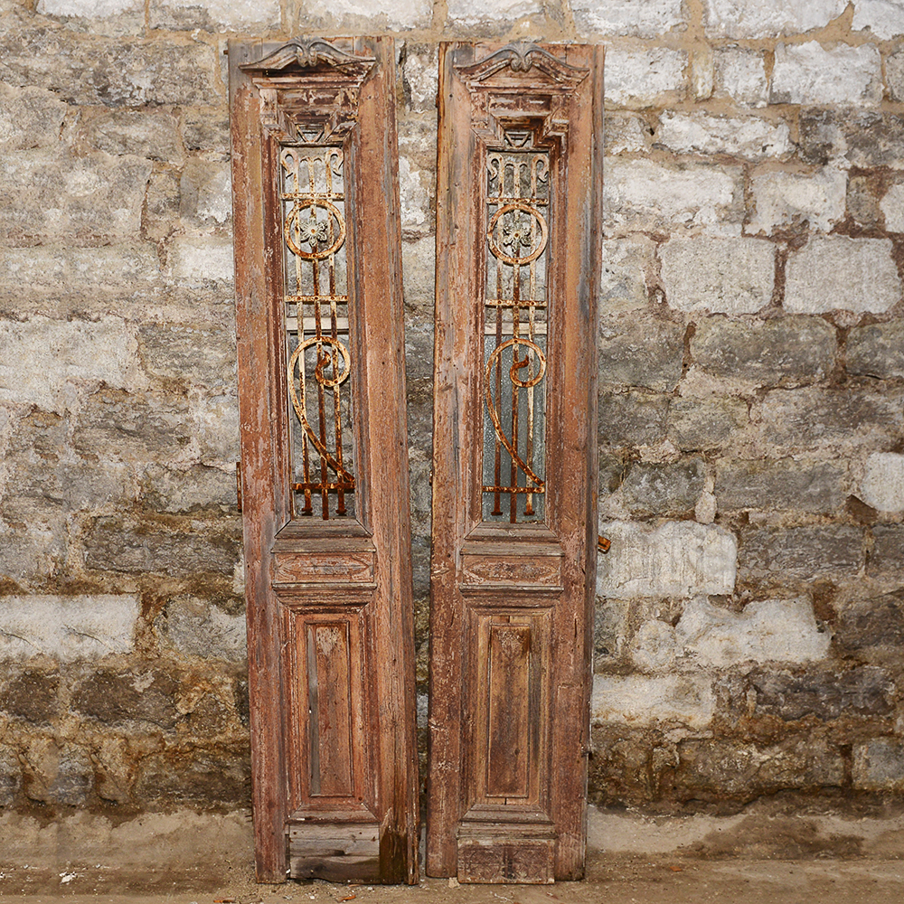 Antique French Doors With Wrought Iron