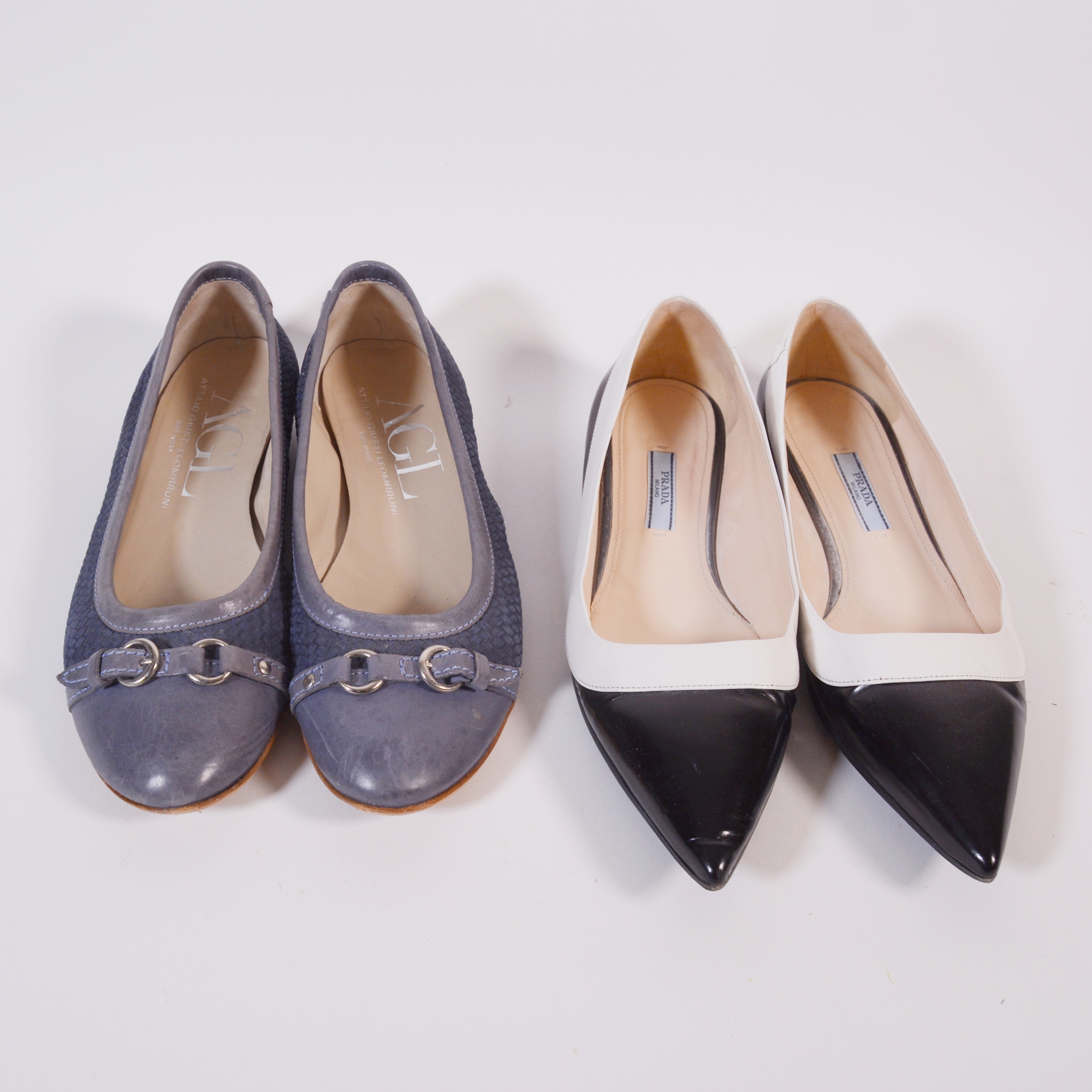 Prada and Attilio Giustil Leomaruni Leather Flats