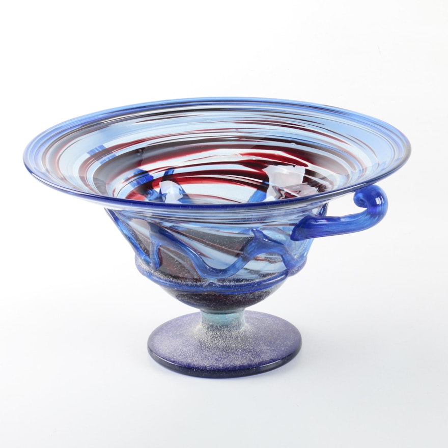 Hand Blown Art Glass Compote