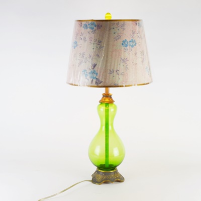 Bright Green Glass Table Lamp With Floral Shade by Tracy Porter