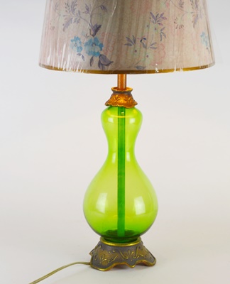 Bright Green Glass Table Lamp With Floral Shade by Tracy Porter