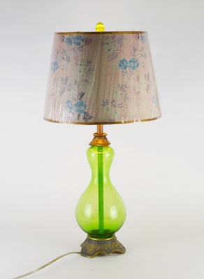 Bright Green Glass Table Lamp With Floral Shade by Tracy Porter