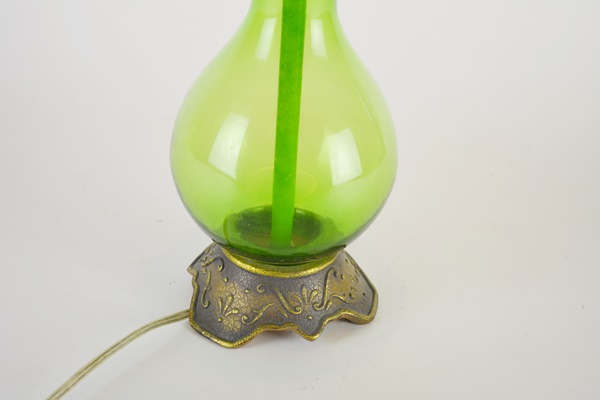 Bright Green Glass Table Lamp With Floral Shade by Tracy Porter