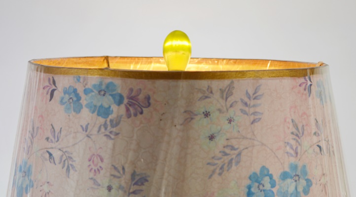 Bright Green Glass Table Lamp With Floral Shade by Tracy Porter