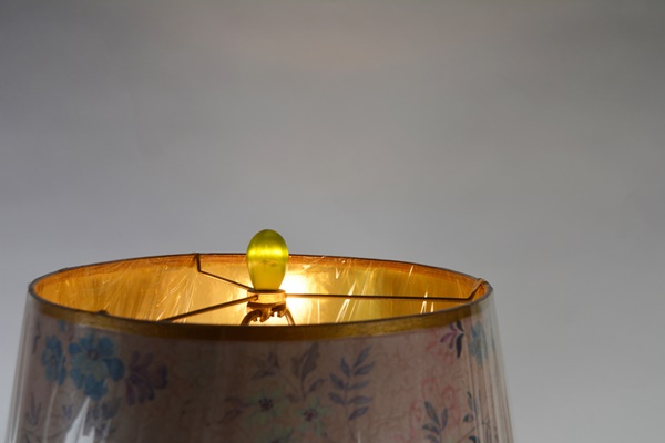 Bright Green Glass Table Lamp With Floral Shade by Tracy Porter