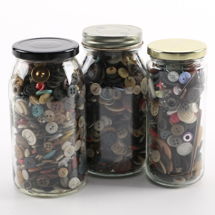 Vintage Button and Button Covers Collection in Jars