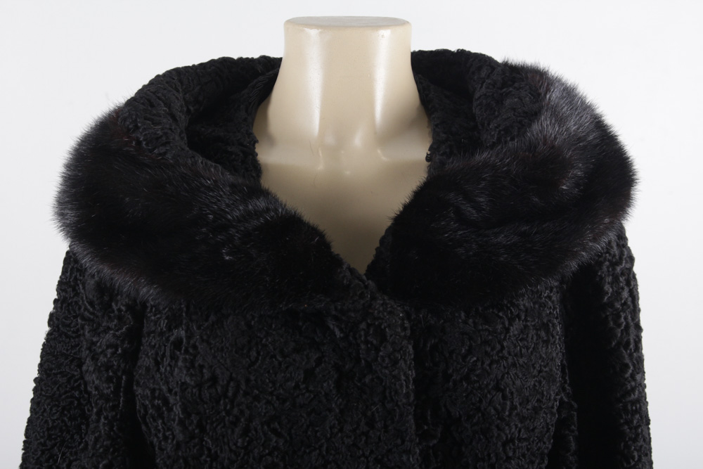 Vintage Oneil's Persian Lamb Fur Coat with Mink Collar