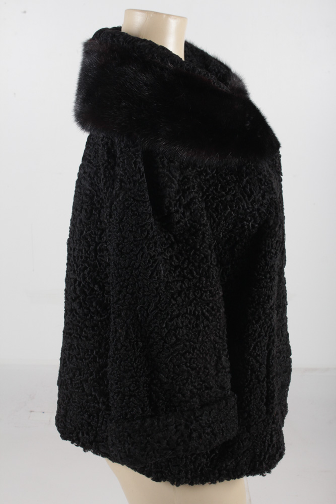 Vintage Oneil's Persian Lamb Fur Coat with Mink Collar