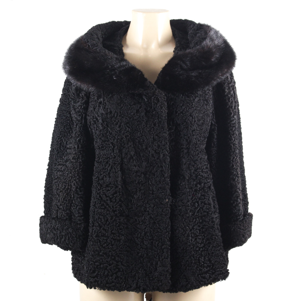 Vintage Oneil's Persian Lamb Fur Coat with Mink Collar