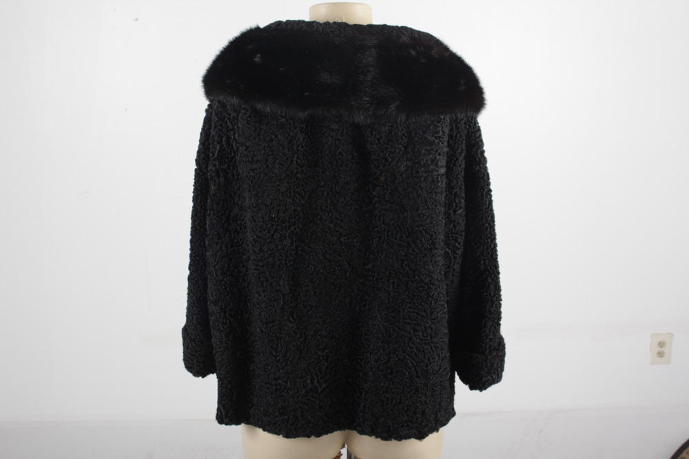 Vintage Oneil's Persian Lamb Fur Coat with Mink Collar
