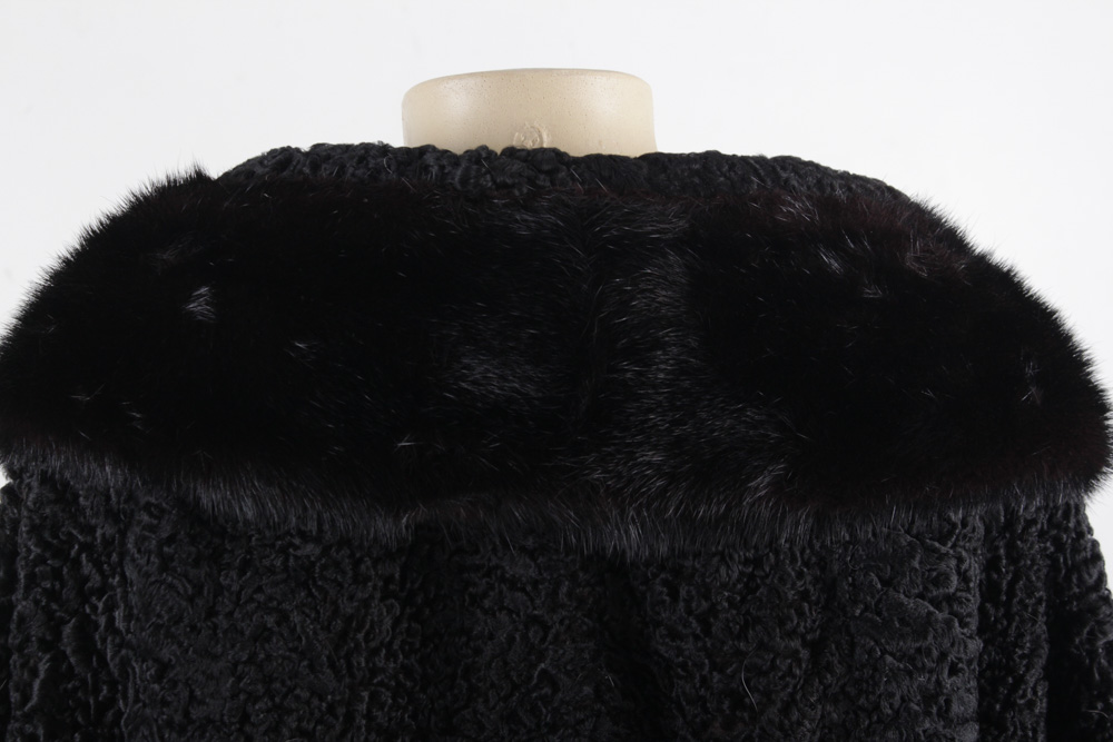 Vintage Oneil's Persian Lamb Fur Coat with Mink Collar