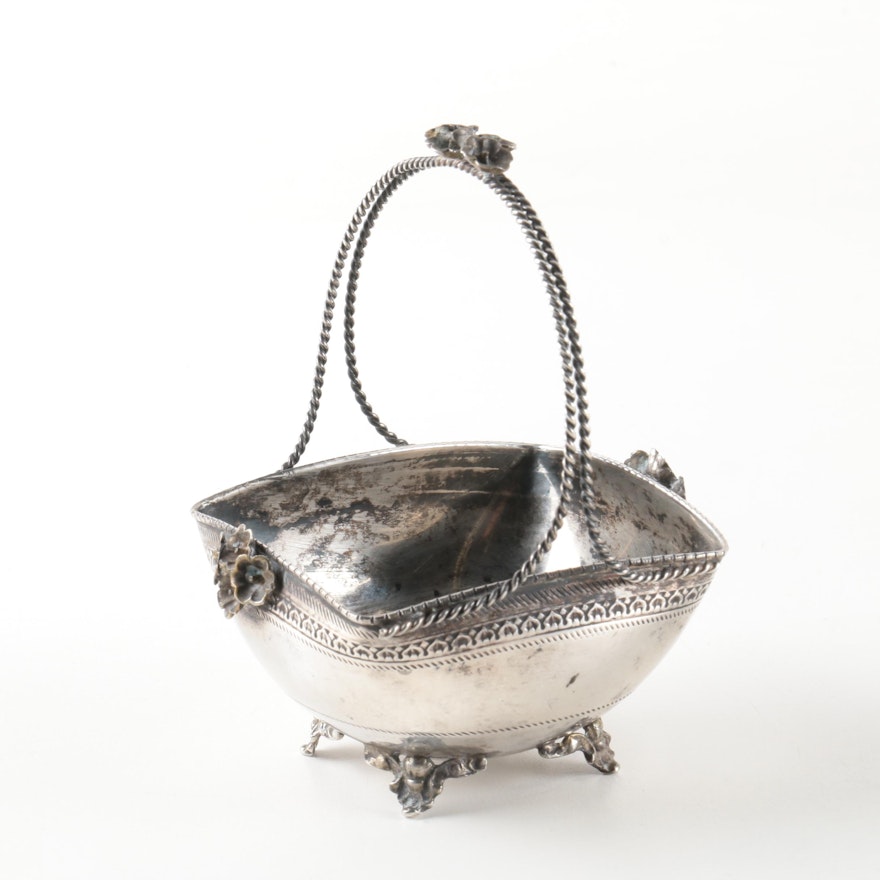 Footed Sterling Silver Basket with Floral Accents