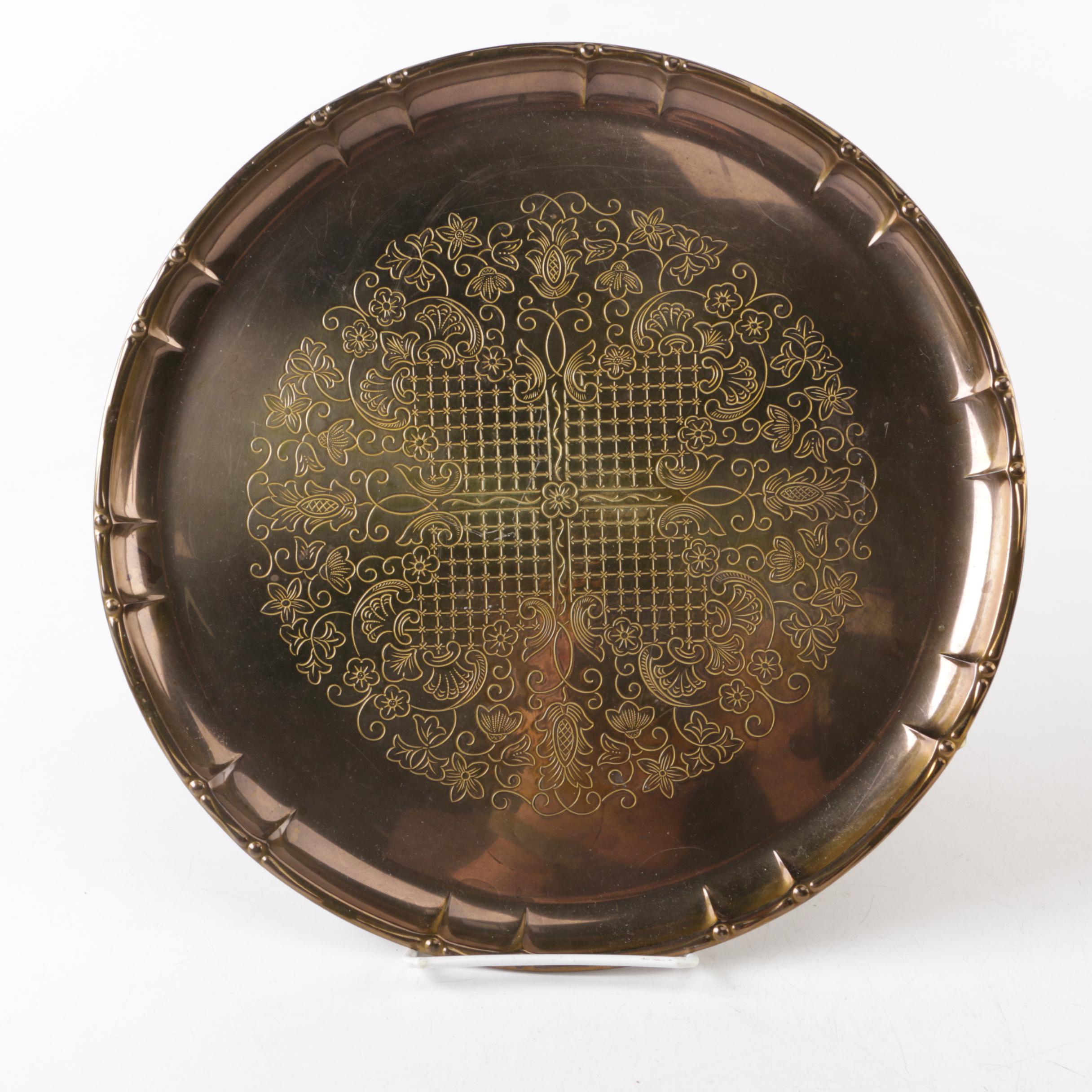 Brass Horse and Pegasus Figurines and Swedish Brass Plate