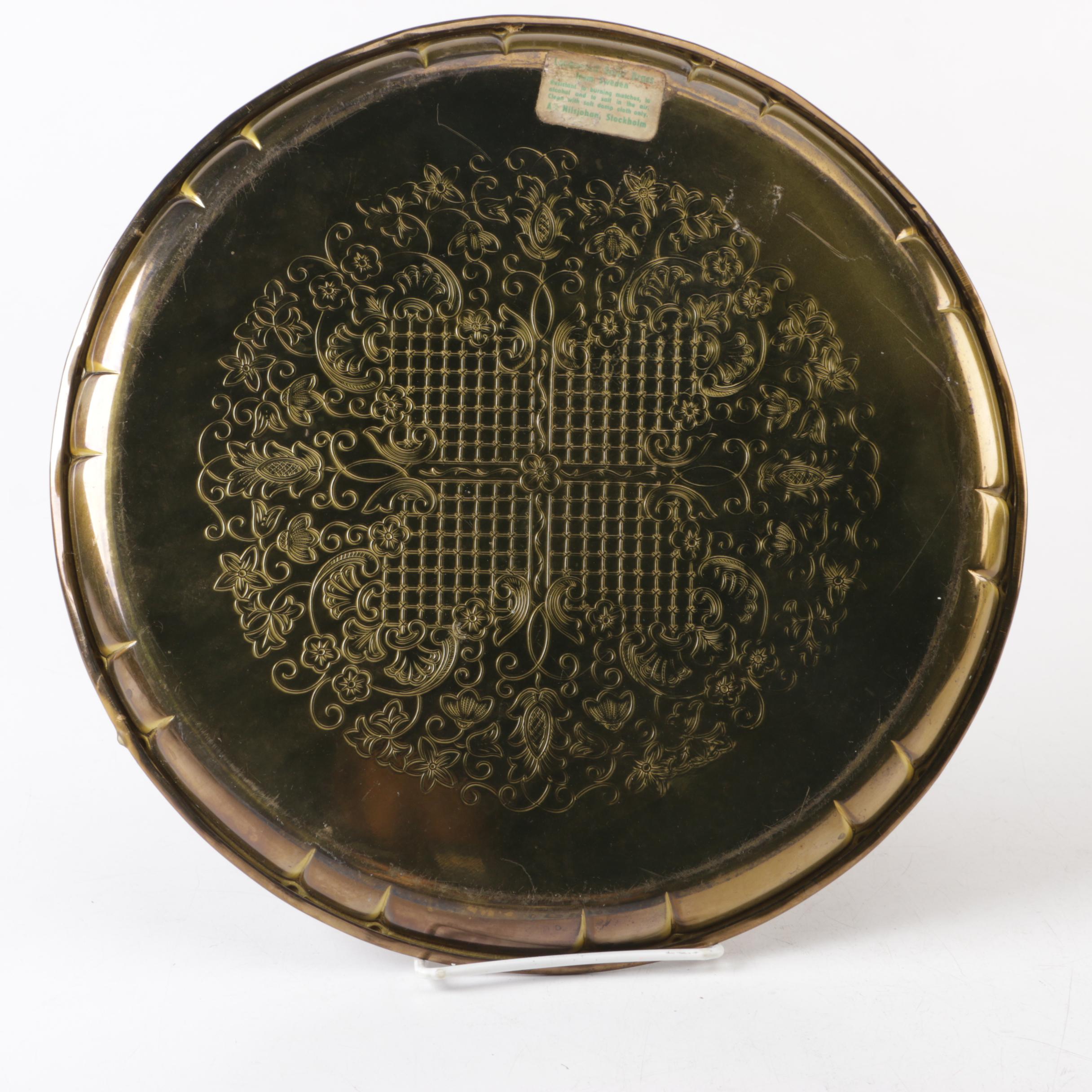 Brass Horse and Pegasus Figurines and Swedish Brass Plate