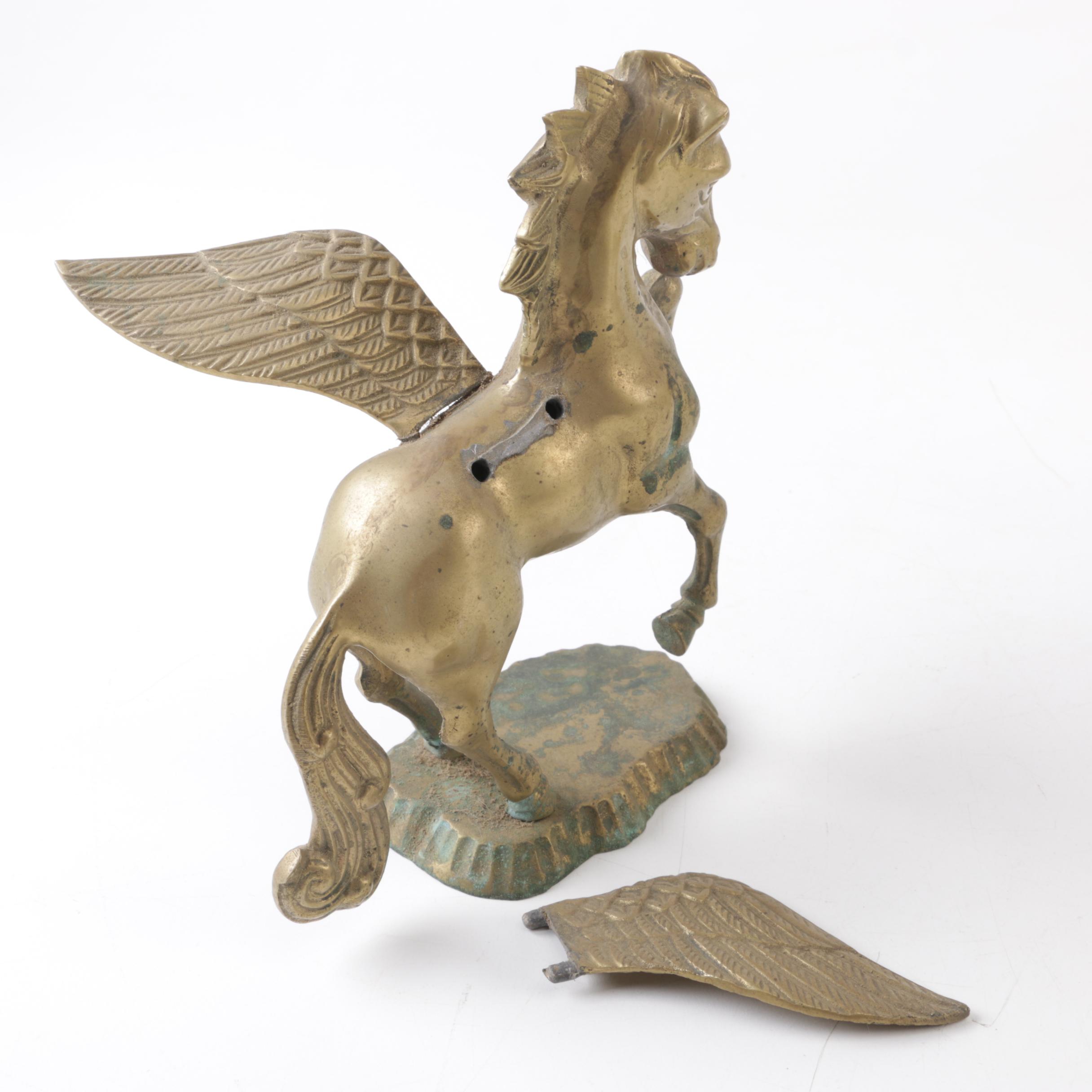 Brass Horse and Pegasus Figurines and Swedish Brass Plate
