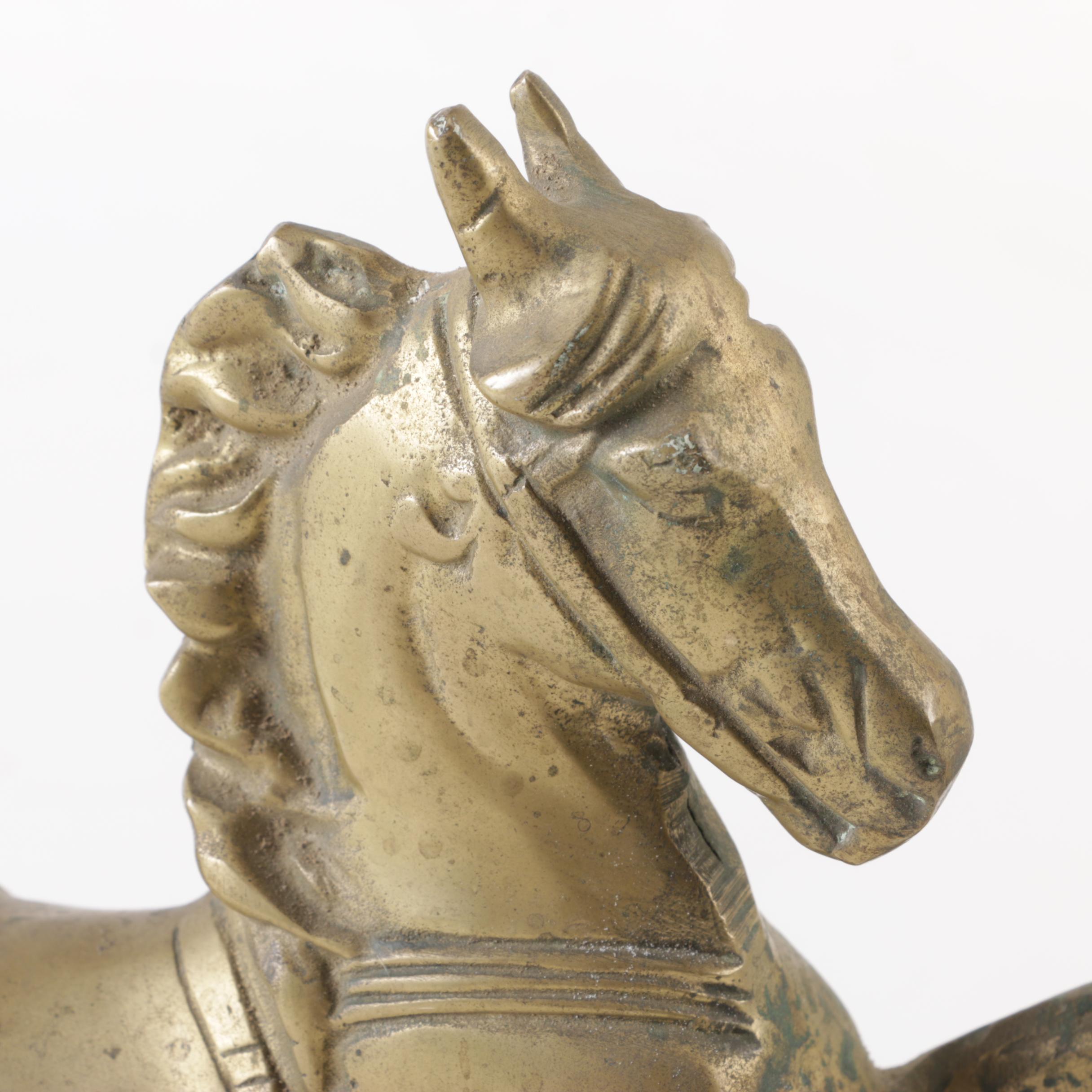 Brass Horse and Pegasus Figurines and Swedish Brass Plate