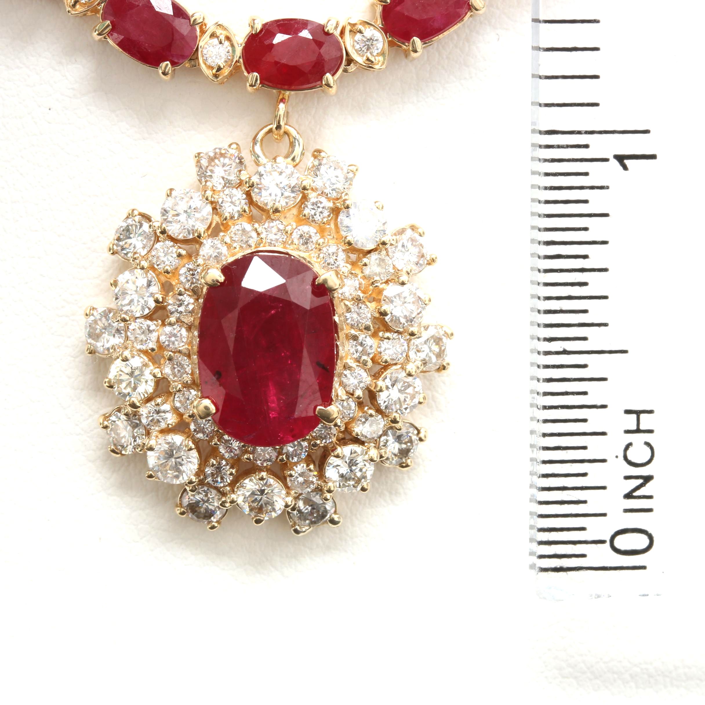 14K Yellow Gold 2.52 CT Ruby and 2.50 CTW Diamond Pendant Necklace