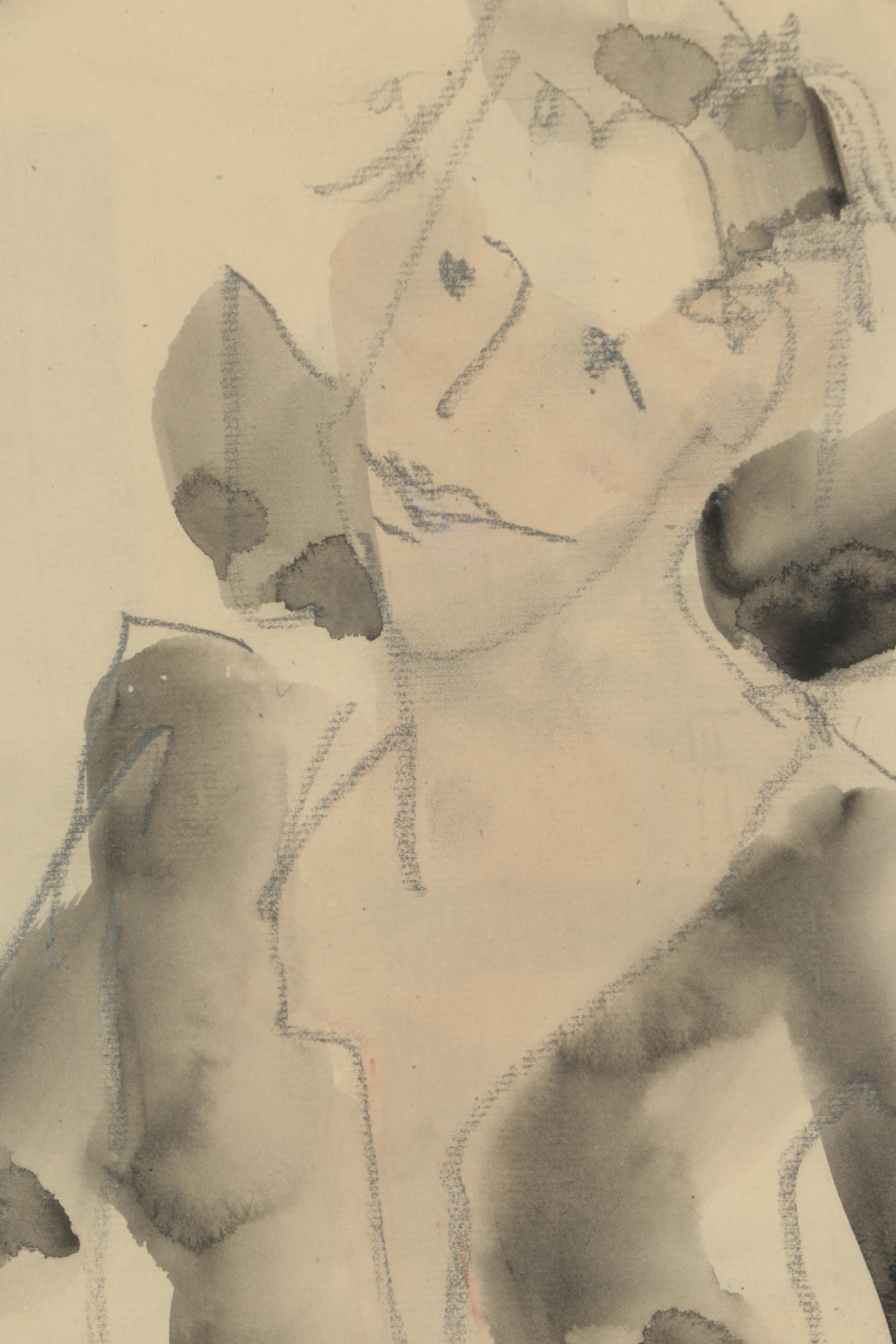 Hank Virgona Ink Wash and Charcoal Drawing