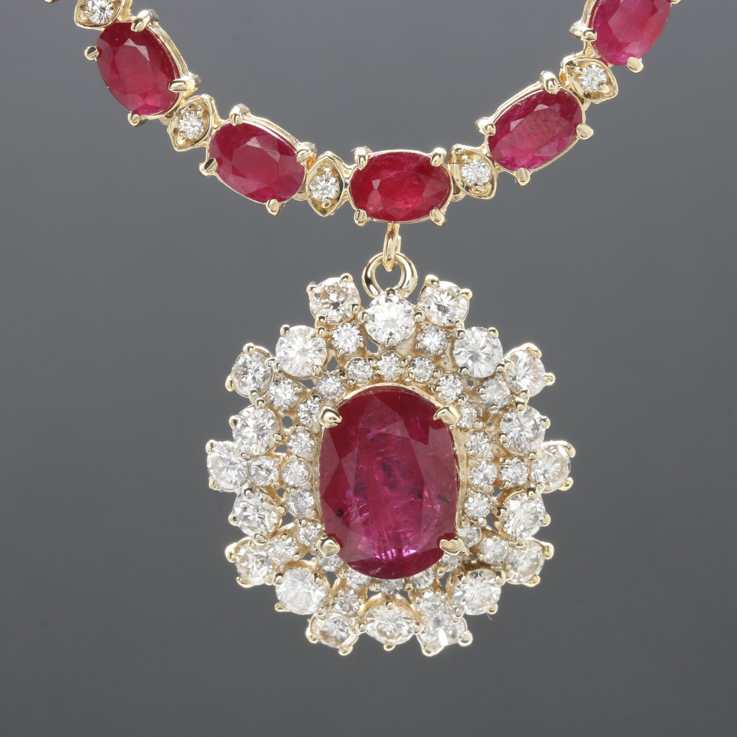 14K Yellow Gold 2.52 CT Ruby and 2.50 CTW Diamond Pendant Necklace