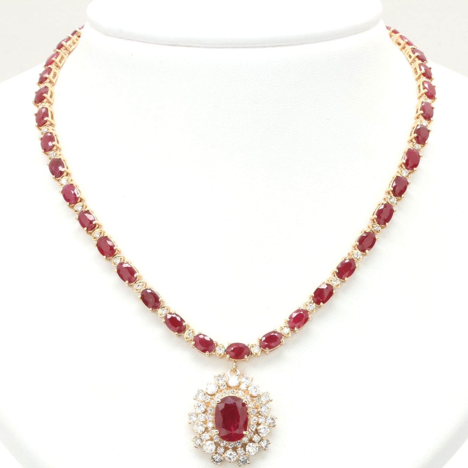 14K Yellow Gold 2.52 CT Ruby and 2.50 CTW Diamond Pendant Necklace