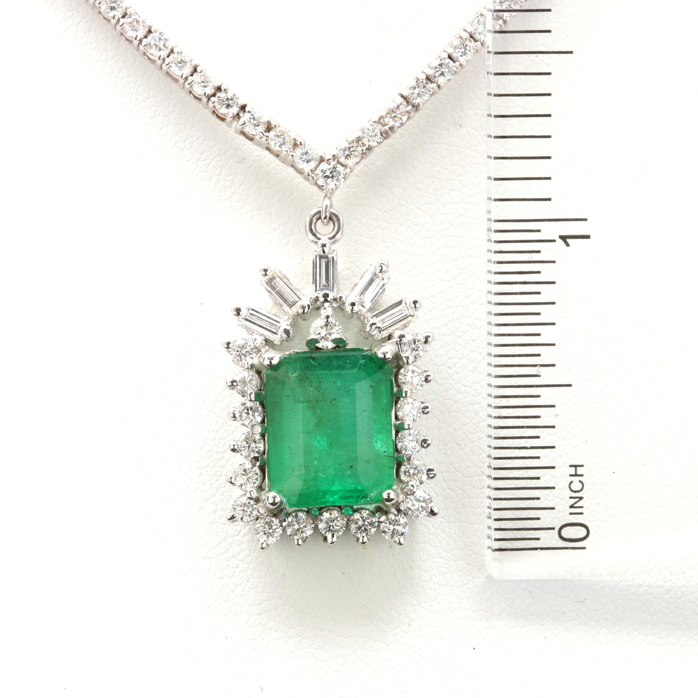 14K and 18K White Gold 4.36 CT Emerald and 3.64 CTW Diamond Necklace