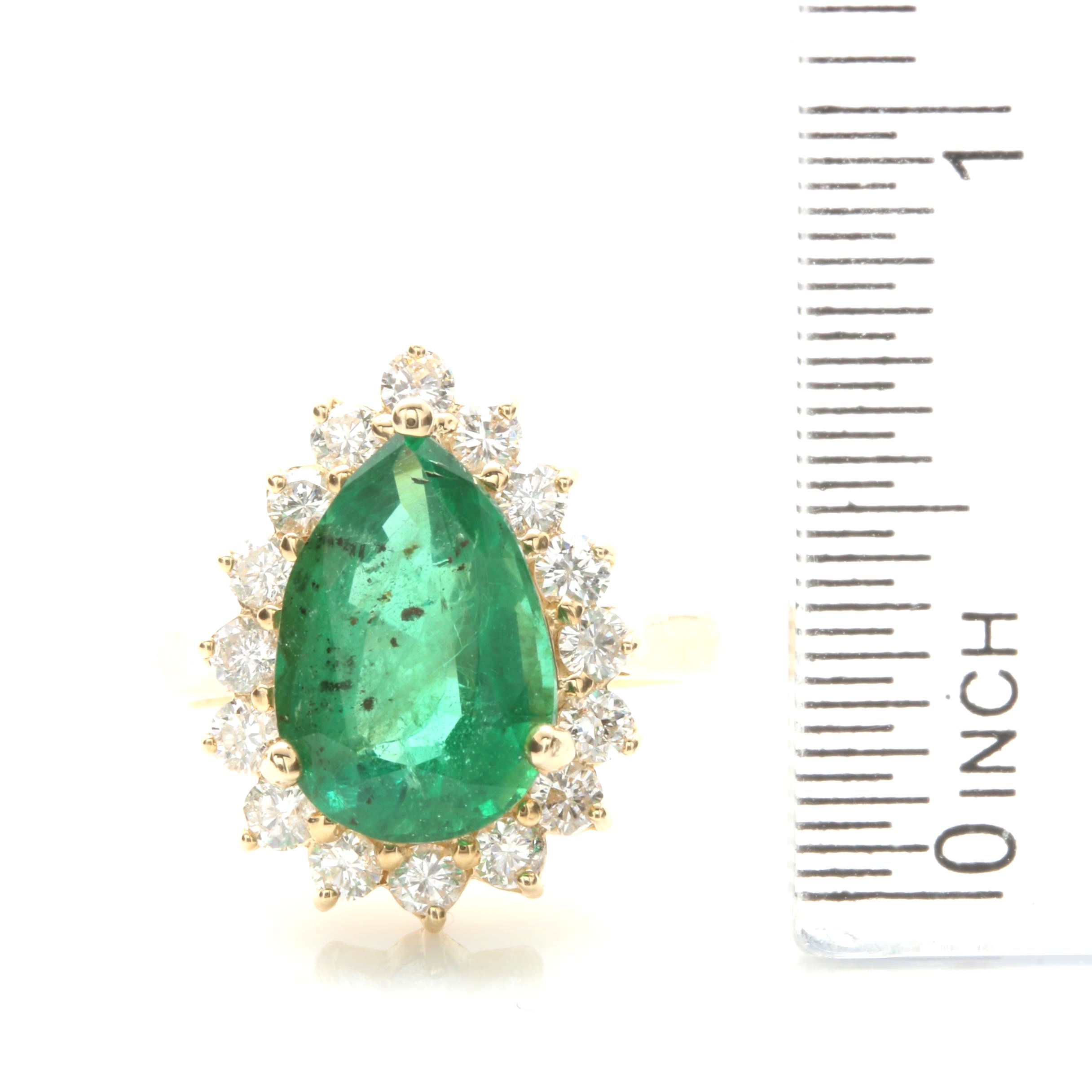 14K Yellow Gold 3.18 CT Emerald and Diamond Ring