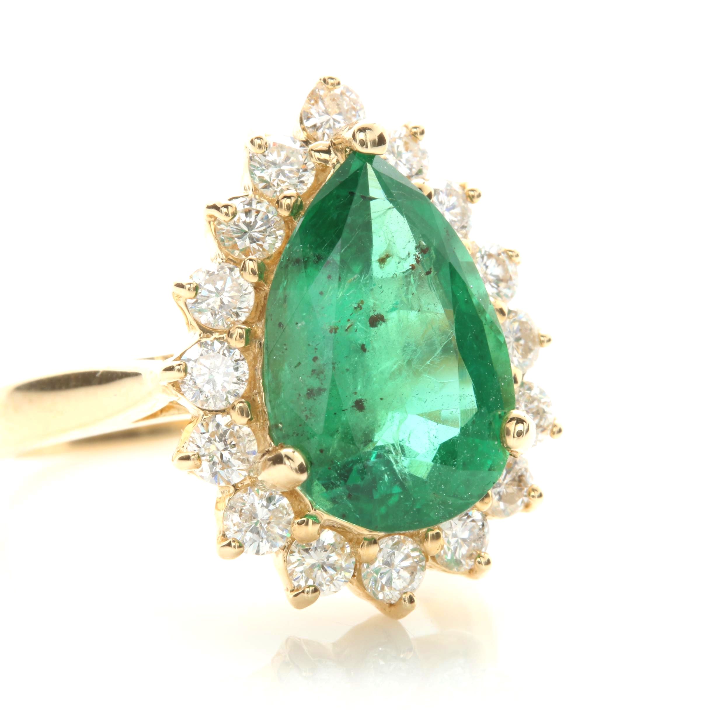 14K Yellow Gold 3.18 CT Emerald and Diamond Ring