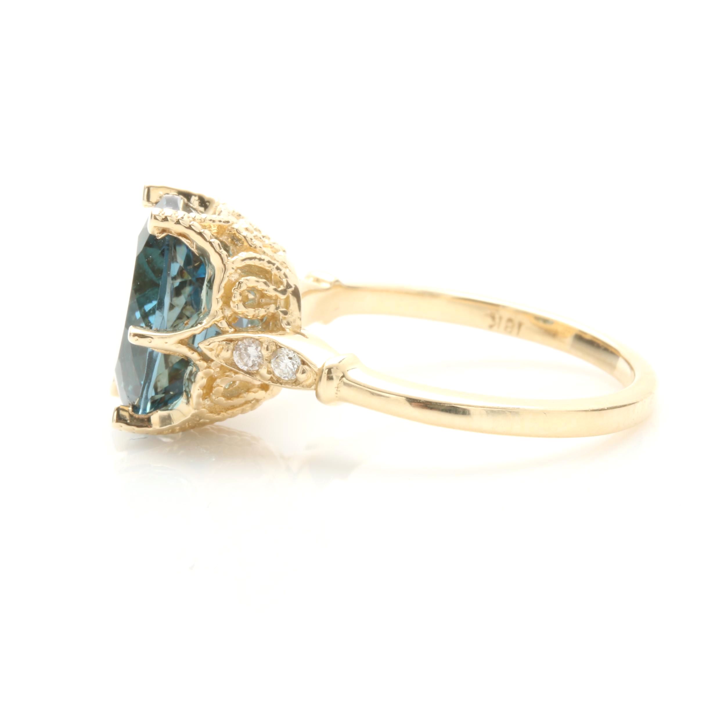 14K Yellow Gold Blue Topaz and Diamond Ring